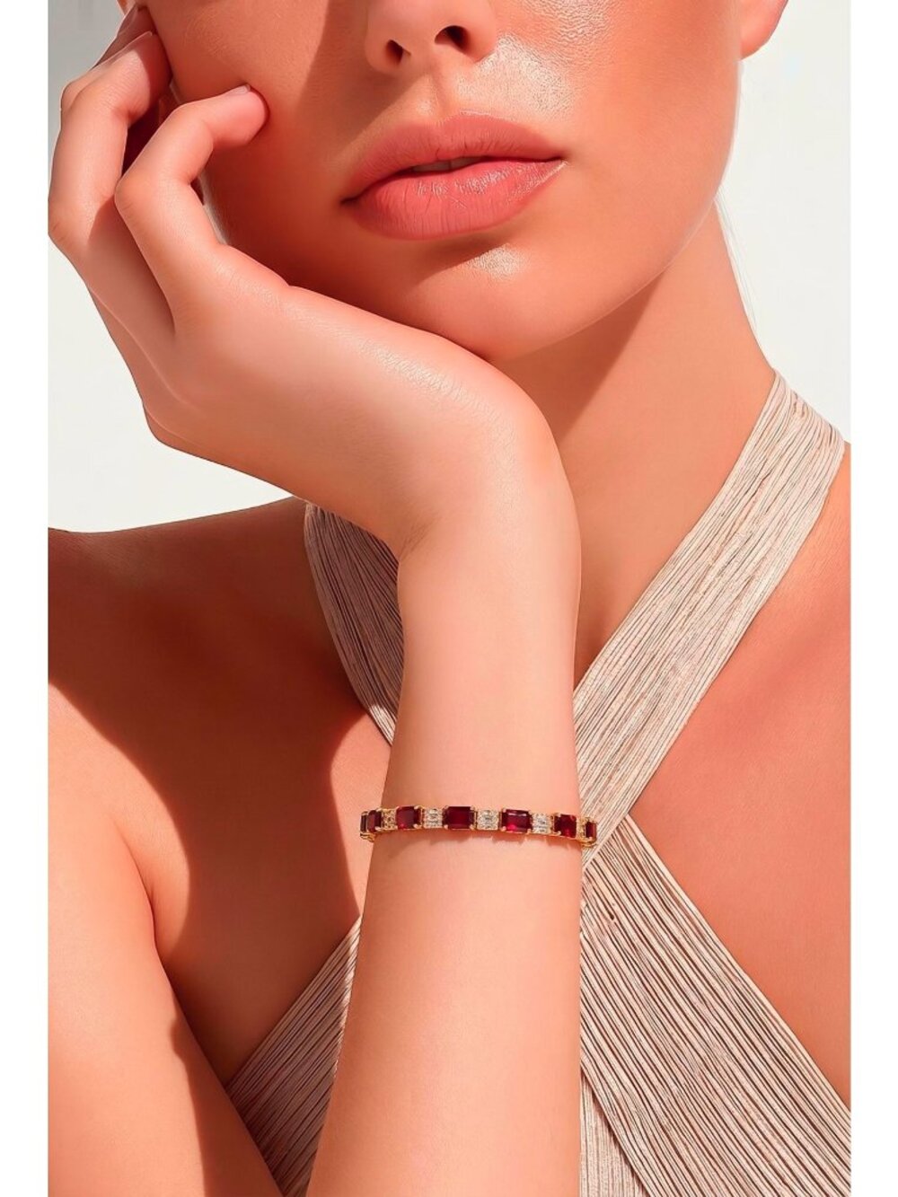 NWT - Crystal Gold-Plated Tennis Bracelet Elegant Jewelry (SKU#0517)